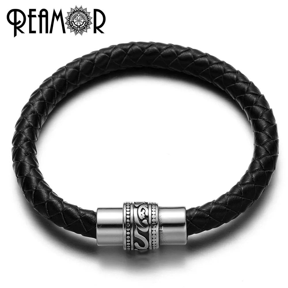 REAMOR Brand 17-21cm 316l Stainless steel Totem Genuine Leather Braided Charm Bracelets Men With Magnet Clasp
REAMOR Brand 17-21cm 316l Stainless steel Totem Genuine Leather Braided Charm Bracelets Men With Magnet Clasp