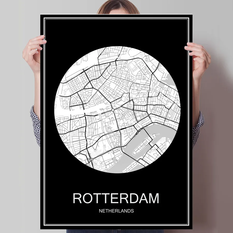 Black White City Map of ROTTERDAM Netherlands Print Poster Print on Paper or Canvas Wall Sticker Bar Cafe Living Room Home Decor 
Black White City Map of ROTTERDAM Netherlands Print Poster Print on Paper or Canvas Wall Sticker Bar Cafe Living Room Home Decor