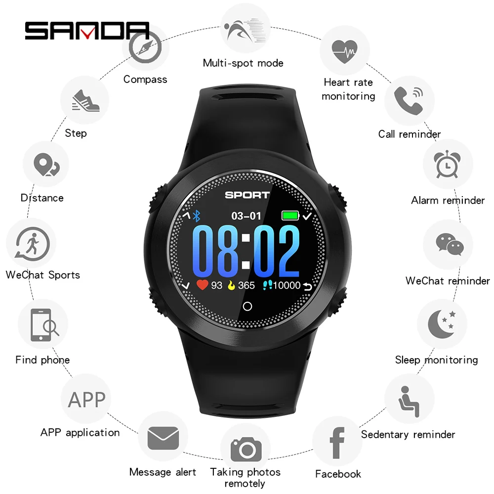 SANDA Sports Smart Watch Fitness Tracker Heart Rate Blood Pressure Monitor IP67 Waterproof Smart Bluetooth Watch Digital Watch
SANDA Sports Smart Watch Fitness Tracker Heart Rate Blood Pressure Monitor IP67 Waterproof Smart Bluetooth Watch Digital Watch