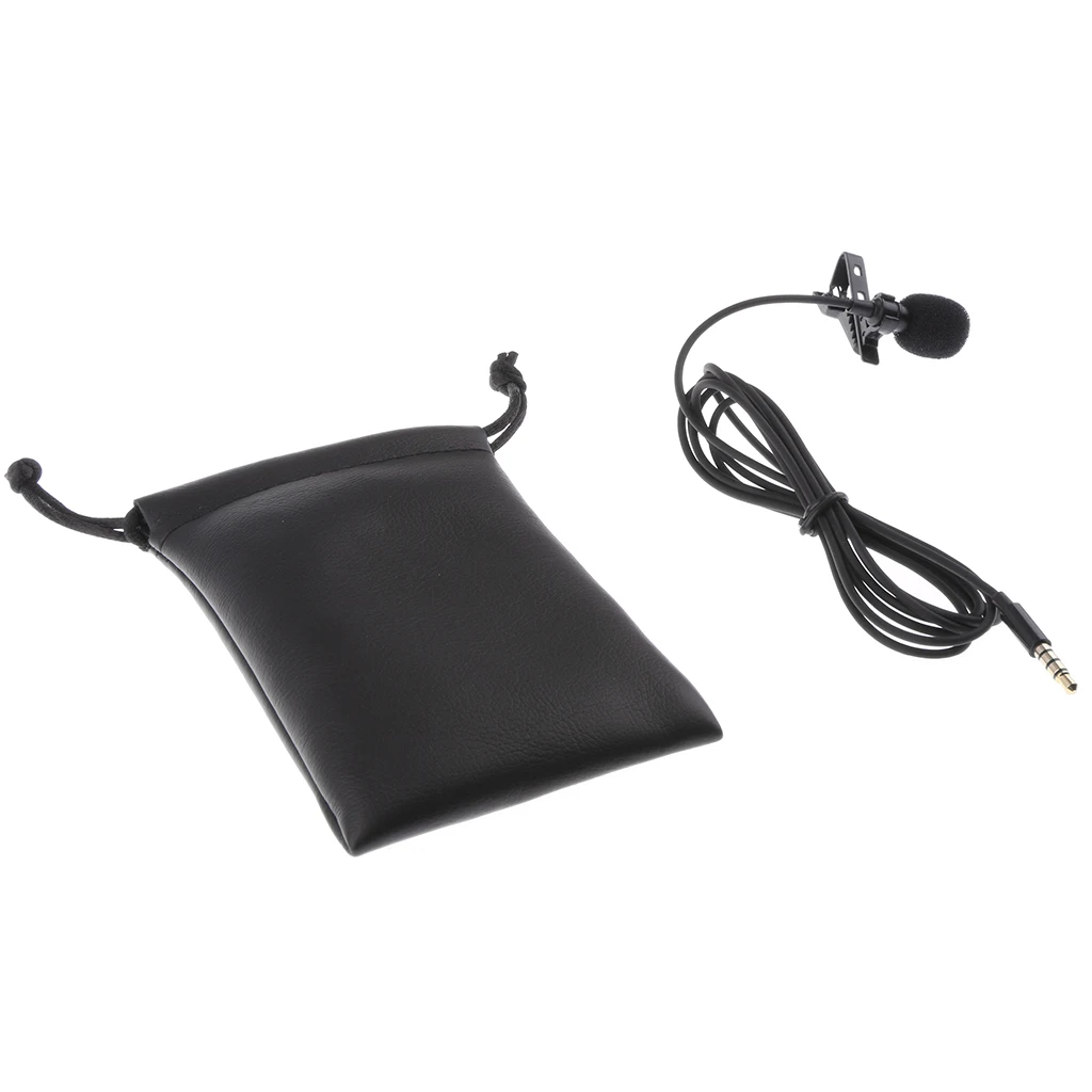 Wired 3.5mm Lapel Lavalier Microphone Condenser Mic with Small Bag for Audio Smartphone Recording