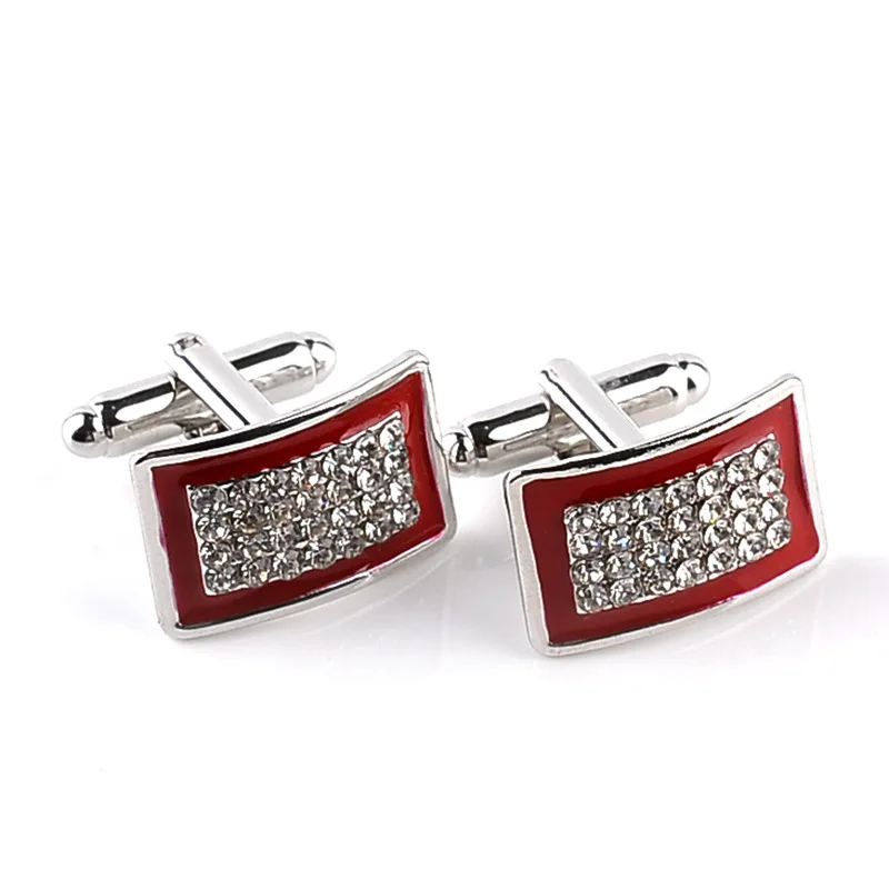 Fashion Luxury Red / Black Enamel Rhinestone Cufflinks High Quality Men's Business Shirt Cuff Link Buttons Classic Charm Jewelry |