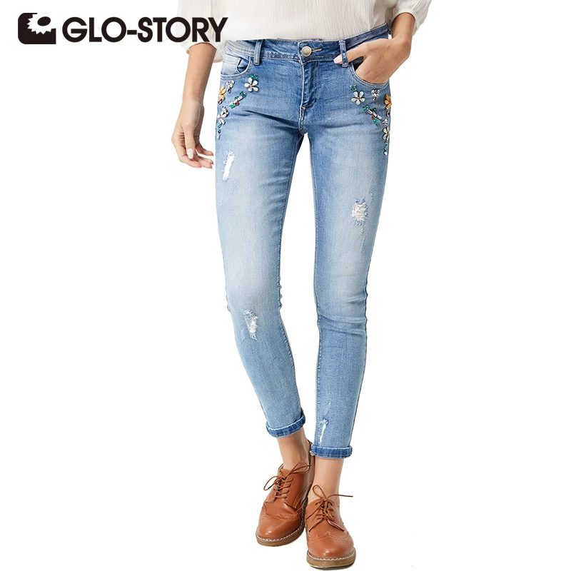 GLO-STORY Flower Ripped Jeans 2018 High Waist Jeans Skinny Hole Denim Pencil Pants Stretch Women Diamond Femme Jeans WNK-4101
GLO-STORY Flower Ripped Jeans 2018 High Waist Jeans Skinny Hole Denim Pencil Pants Stretch Women Diamond Femme Jeans WNK-4101