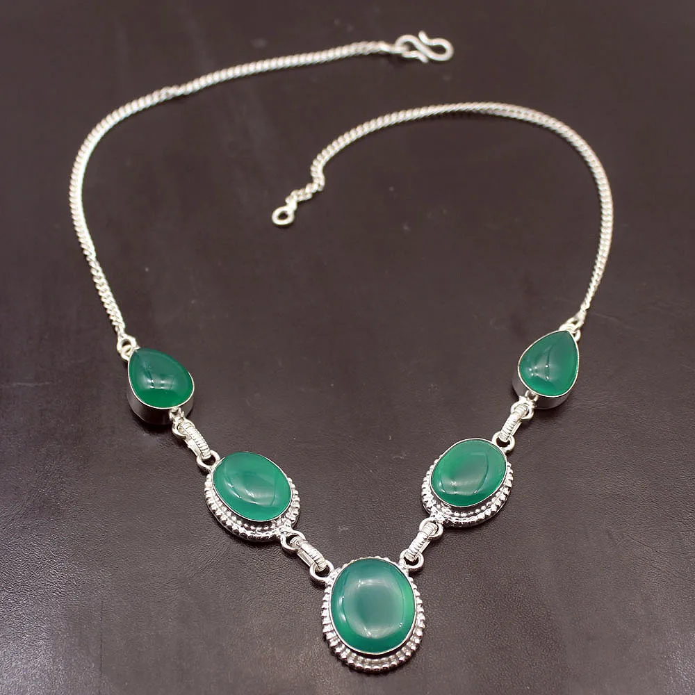 Ожерелье женское из серебра 925 пробы с зеленым агатом 18 5 дюйма | Украшения и