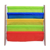 Multi-color Children Furniture Wooden Bookcase Shelve Newspaper And Magazine Storage Rack Pocket Bookshelf image