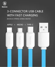 BASEUS Brand 3 in 1 String Series Micro USB + Type-C + 8P Data Charging Cable for iPhone/For New Macbook/LG G5/Samsung, 1.2M