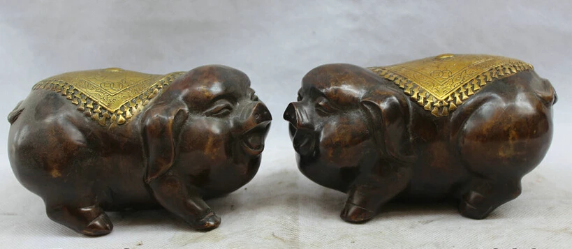 S1656 6" Chinese Bronze Gild FengShui Zodiac Year Auspicious Pig Statue sculpture Pair D0318
S1656 6" Chinese Bronze Gild FengShui Zodiac Year Auspicious Pig Statue sculpture Pair D0318