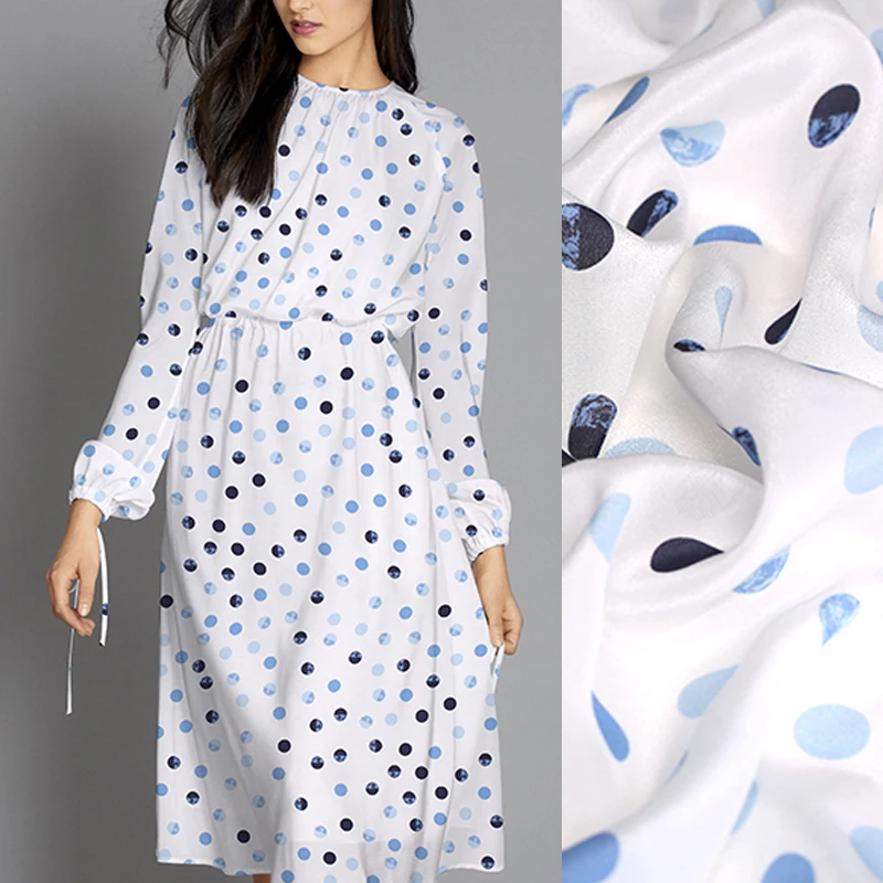 137CM Wide 16MM Polka Dots Print White Silk Crepe de Chine Fabric for Summer Dress Jacket Pants DE1029
137CM Wide 16MM Polka Dots Print White Silk Crepe de Chine Fabric for Summer Dress Jacket Pants DE1029