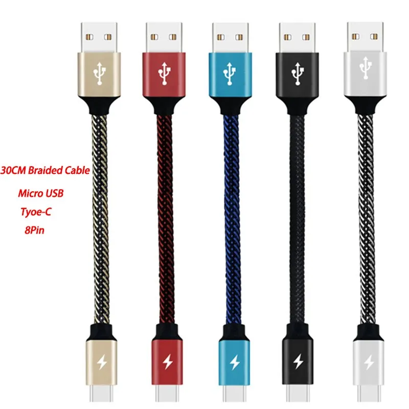 30CM-3A-Fast-Charger-Cable-Micro-USB-Type-C-Braided-Power-Bank-Cable-For-Iphone-Samsung