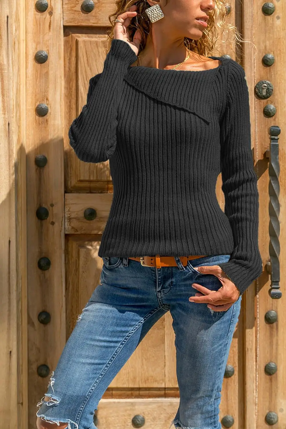 Новая мода qiu dong женский свитер с асимметричным вырезом и длинным рукавом пальто