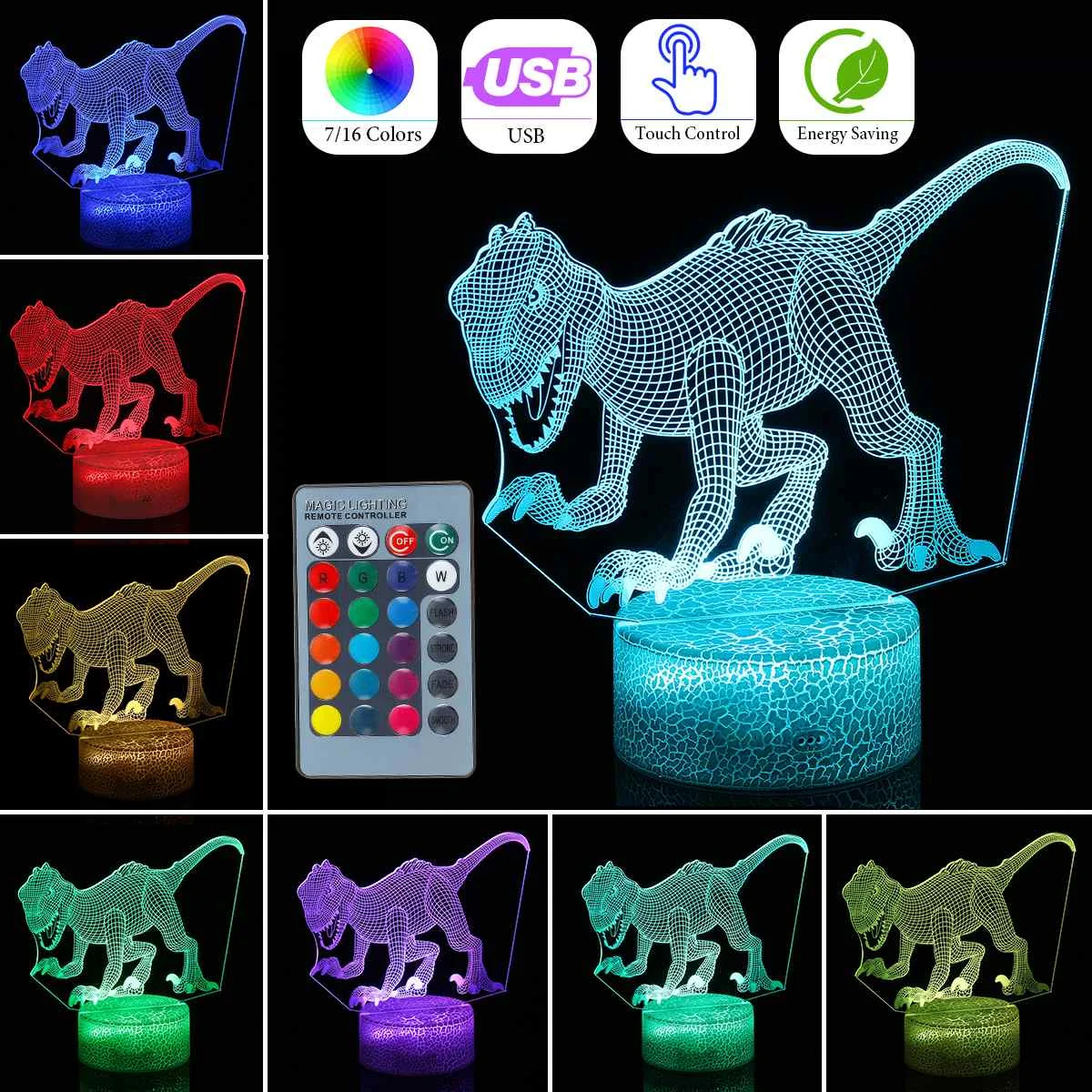 Dinosaur 3D Illusion Lamp Animal LED Night Light For Children Color Change USB Remote/Touch Table Lamp Crack Base Home Decor
Dinosaur 3D Illusion Lamp Animal LED Night Light For Children Color Change USB Remote/Touch Table Lamp Crack Base Home Decor