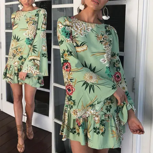 Women Summer Boho Casual Flutter Sleeve Party Evening Short Mini Dress Print Casual Flower Long Sleeve Dresses
Women Summer Boho Casual Flutter Sleeve Party Evening Short Mini Dress Print Casual Flower Long Sleeve Dresses