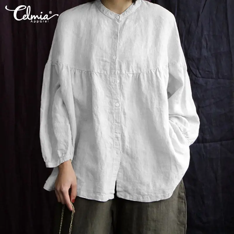 Women Solid Blouse and Tops Celmia 2019 Autumn Casual Loose Puff Sleeve Sexy O-Neck Pleated Tunic Shirts Cotton Blusas Oversized
Women Solid Blouse and Tops Celmia 2019 Autumn Casual Loose Puff Sleeve Sexy O-Neck Pleated Tunic Shirts Cotton Blusas Oversized