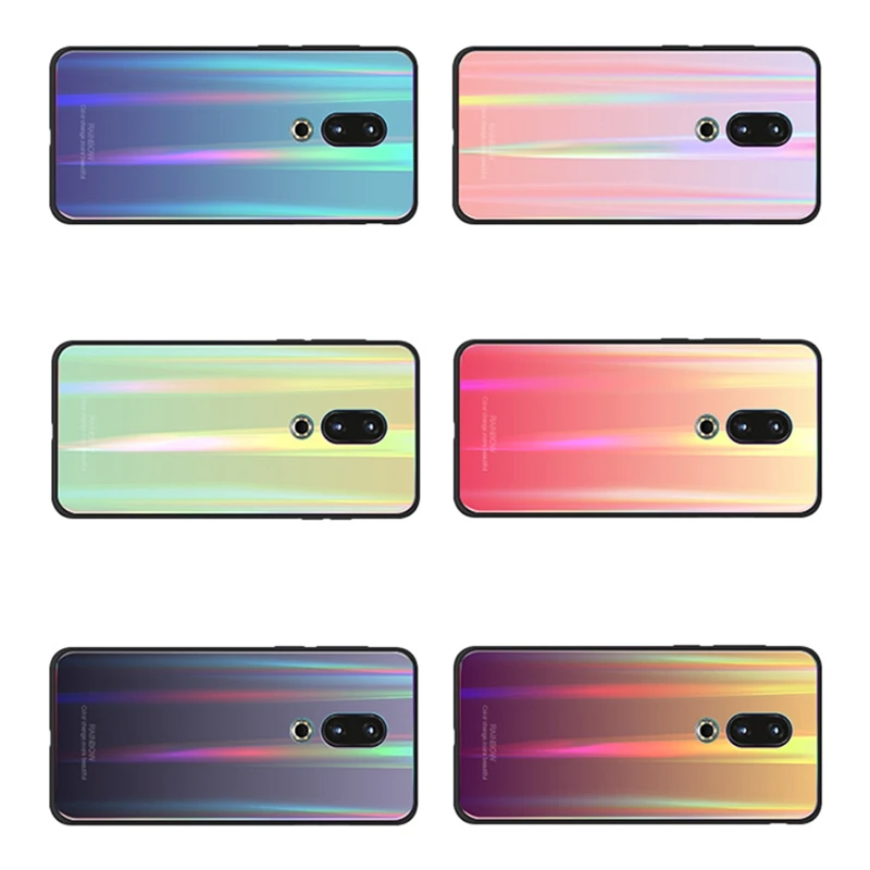 Luxury Gradient Tempered Glass Case For Meizu 16th Case Fashion RainBow Soft Frame Cover Coque For MeiZu 16th Plus Case Fundas (10)