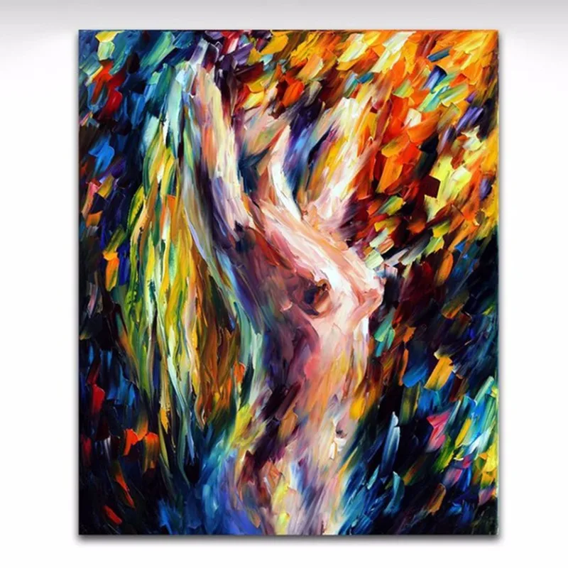 

Hand-painted Colorful Knife Palette Nude Oil Painting Naked Lovers Wall Art Home Decor Picture Handmade Women Acrylic Paintings