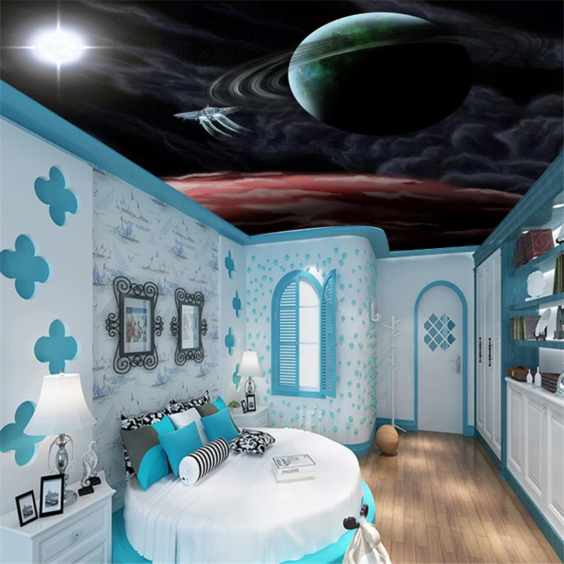 

beibehang papel de parede KTV bar ceiling murals 3D universe Star ceiling wallpaper backdrop bedroom wallpaper perspective