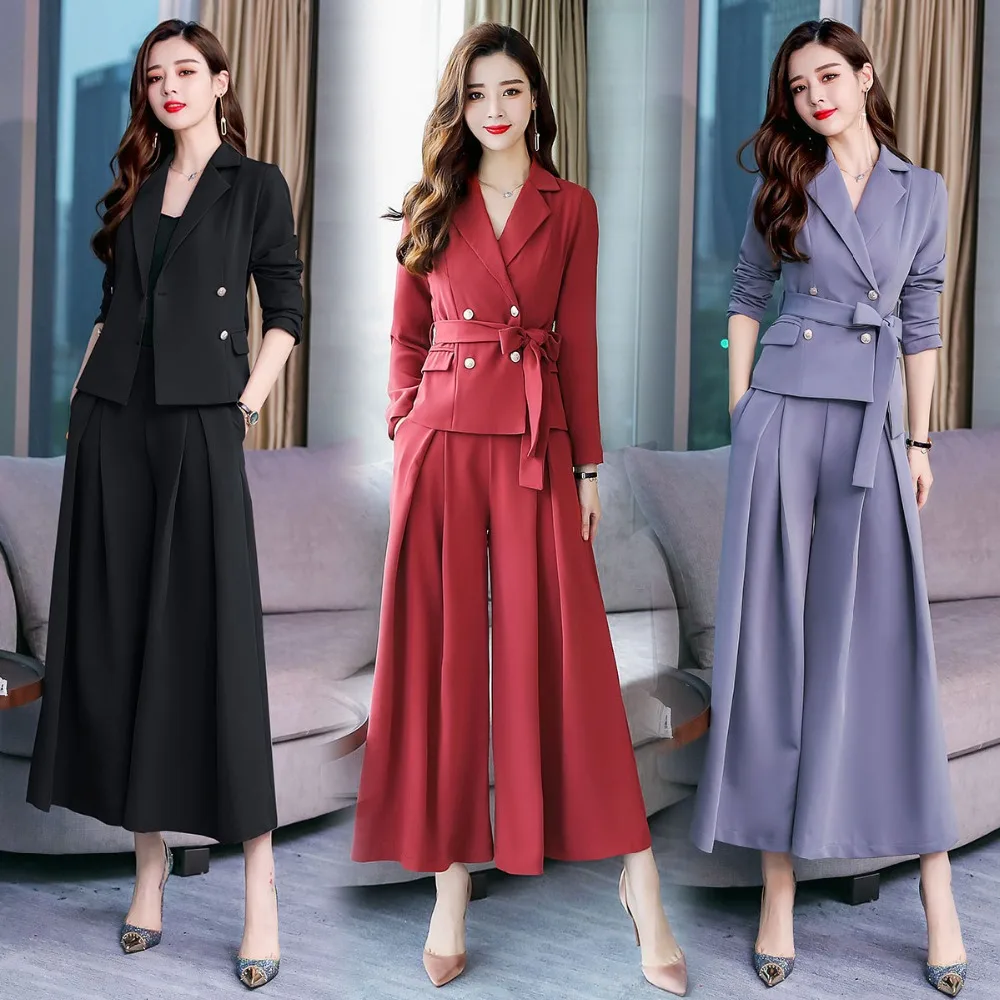 39 (1) 76(S-2XL) Women's suit spring and autumn new fashion slim solid color ladies double-breasted suit two-piece suit (jacket + pants)