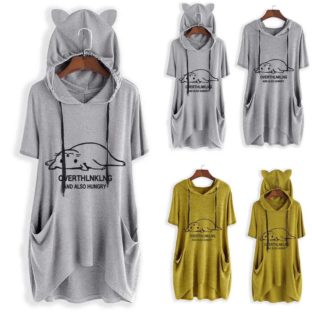 T shirt Women Casual Print Cat Ear Hooded Short Sleeves Pocket Top T Shirt футболки женские # 30
T shirt Women Casual Print Cat Ear Hooded Short Sleeves Pocket Top T Shirt футболки женские # 30