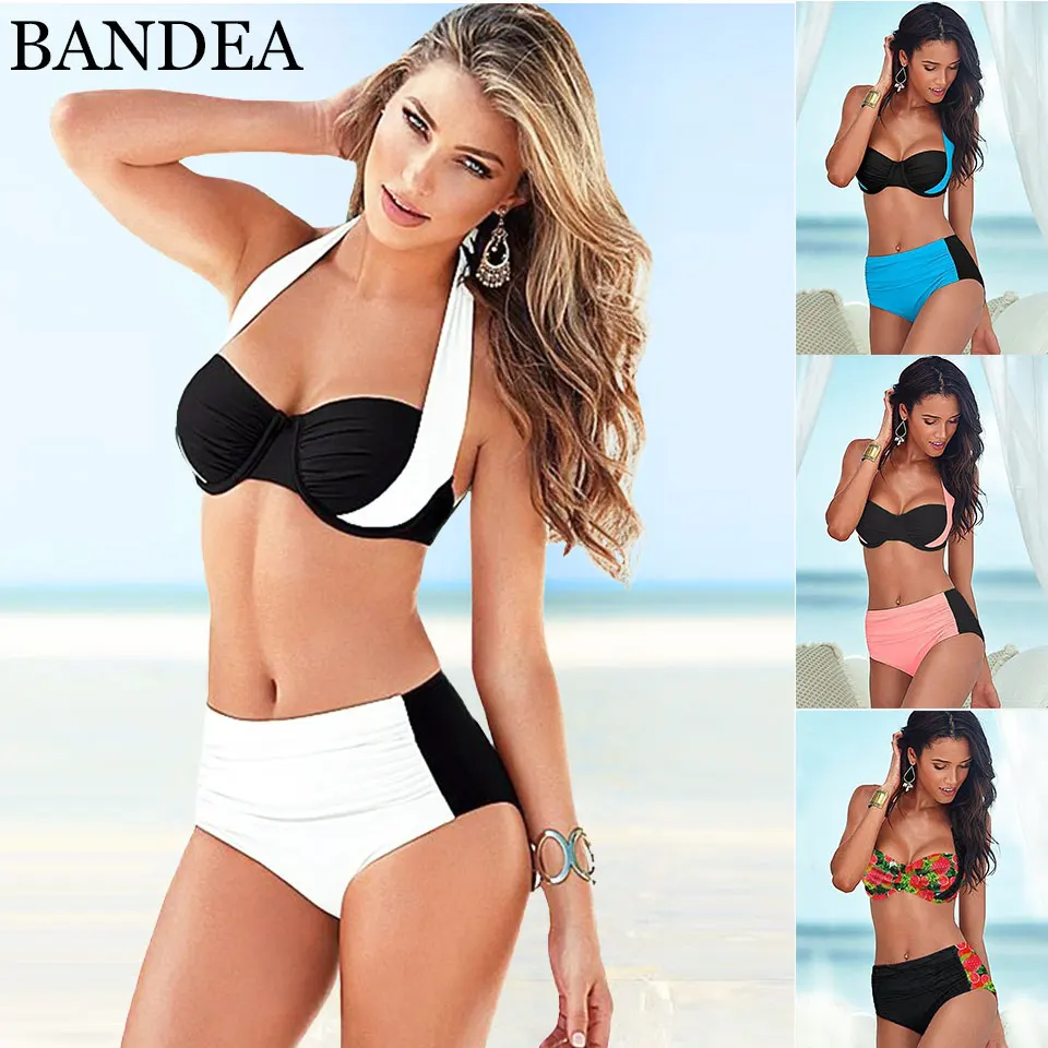 Image 2016 New Sexy Bikinis Women Swimsuit High Waist bikini Halter Top Push Up Bikini Set Beach Plus Size Swimwear maillot de bain