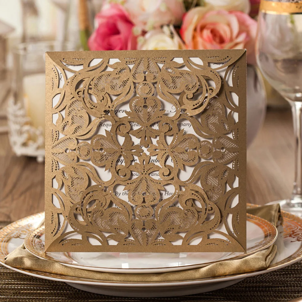 Wishmade 1pcs Square Gold Laser Cut Wedding Invitations Cards Lace Flower for Engagement Wedding Birthday Graduation Anniversary
Wishmade 1pcs Square Gold Laser Cut Wedding Invitations Cards Lace Flower for Engagement Wedding Birthday Graduation Anniversary