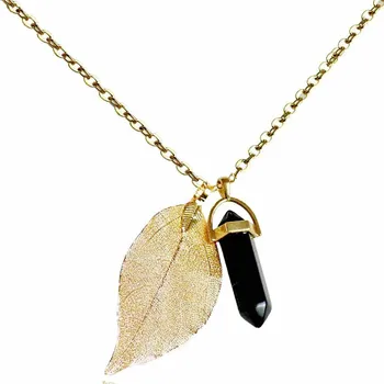 Natural Leaf Pendant Black Stone Quartz Necklace Bohemia Gold-color Healing Stone jewelry for Women 10PCS Wholesale 
Natural Leaf Pendant Black Stone Quartz Necklace Bohemia Gold-color Healing Stone jewelry for Women 10PCS Wholesale