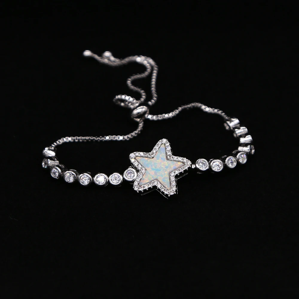 2018 Christmas gift jewelry white fire opal Stone Star charm bezel tennis chain slider adjust bracelet for girl women
2018 Christmas gift jewelry white fire opal Stone Star charm bezel tennis chain slider adjust bracelet for girl women