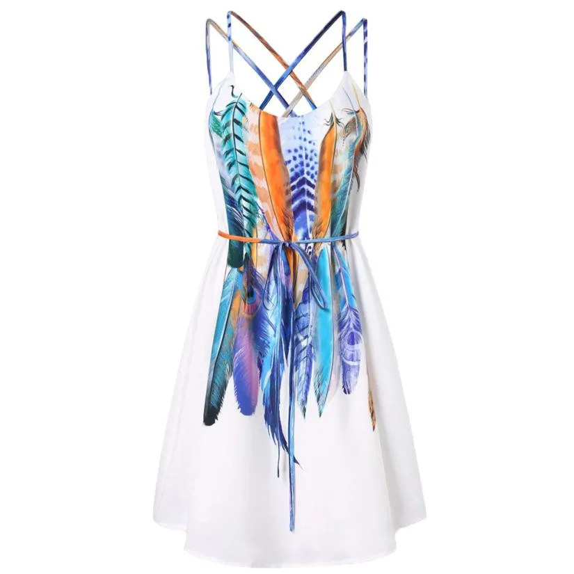 Women Multicolor Feathers Printed Dress Summer Spaghetti Strap Dresses Ladies Crisscross Back Vacation Bohemian Dress #L
Women Multicolor Feathers Printed Dress Summer Spaghetti Strap Dresses Ladies Crisscross Back Vacation Bohemian Dress #L