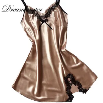 Women Sexy Silk Satin Nightdress Ladies V Neck Lace Night Dress Summer Sleeveless Adjustable Sleepwear Dress Nightgown
Women Sexy Silk Satin Nightdress Ladies V Neck Lace Night Dress Summer Sleeveless Adjustable Sleepwear Dress Nightgown