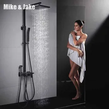 Bathroom black shower set four function shower kit black bathtub showerset hot and cold shower mixer bathroom black shower crane
