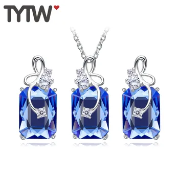 TYTW S925 Silver Earrings & Pendant Necklace Set For Women Fashion Square red,blue,green Crystal Jewelry with Free Box
TYTW S925 Silver Earrings & Pendant Necklace Set For Women Fashion Square red,blue,green Crystal Jewelry with Free Box