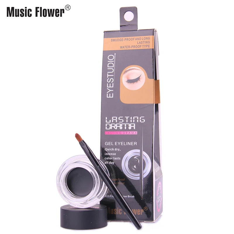 Черная гелевая подводка для глаз Music Flower Водостойкая Подводка с кисточкой 24