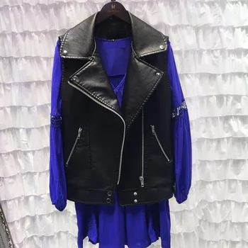 New Spring Autumn Fashion Faux Women Leather Jackets Loose Zipper Sleeveless Motorcycle Leather Vests Female PU Leather Coats
New Spring Autumn Fashion Faux Women Leather Jackets Loose Zipper Sleeveless Motorcycle Leather Vests Female PU Leather Coats