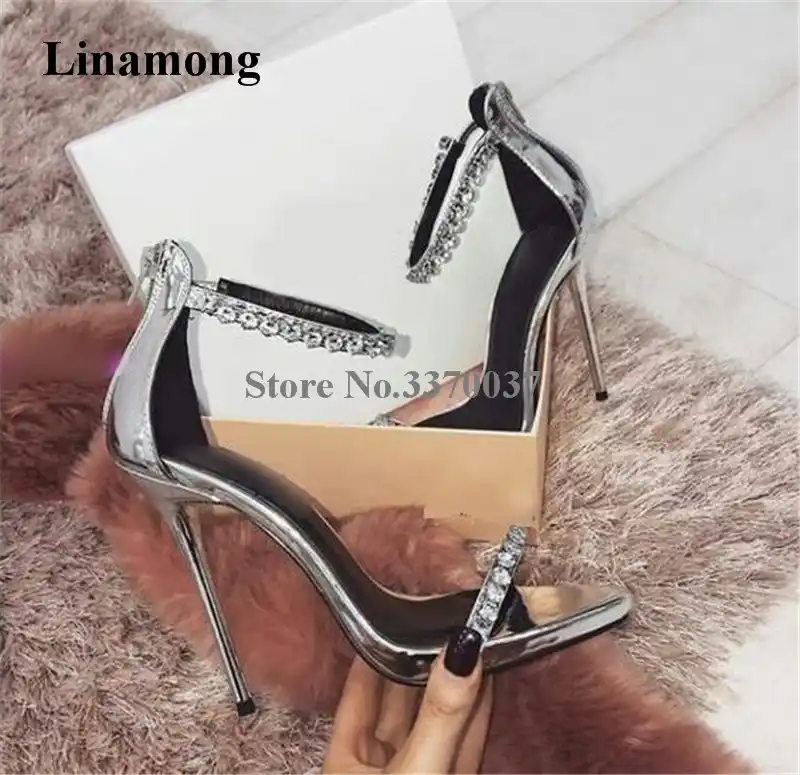 silver diamond strap heels