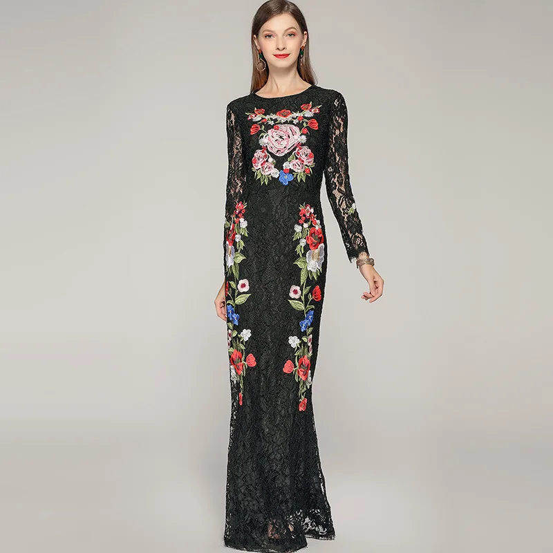 High quality embroidered lace dress Brand new design fishtail dress 2019 summer runways long sleeves women's maxi dress A205
High quality embroidered lace dress Brand new design fishtail dress 2019 summer runways long sleeves women's maxi dress A205