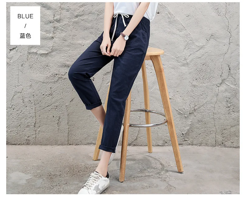 Brand Chic Loose Cotton Linen Pants Women Soft Harem Pants Breathable Slim Ankle Length Pants Korean Leisure Hallen Pants Black Brand Chic Loose Cotton Linen Pants Women Soft Harem Pants Breathable Slim Ankle Length Pants Korean Leisure Hallen Pants Black