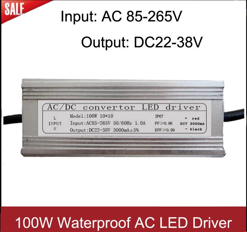 

1pcs High Power 100W IP66 Input AC 85-265V Output DC 27-36V 3000mA LED Drivers Lighting Transformers For LED Lights Lamp