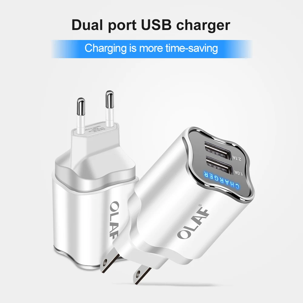 OLAF Universal 2 Ports USB Charger LED Light Power Adapter Fast Charging Mobile Phone Micro USB Cables For Samsung Xiaomi EUUS (7)