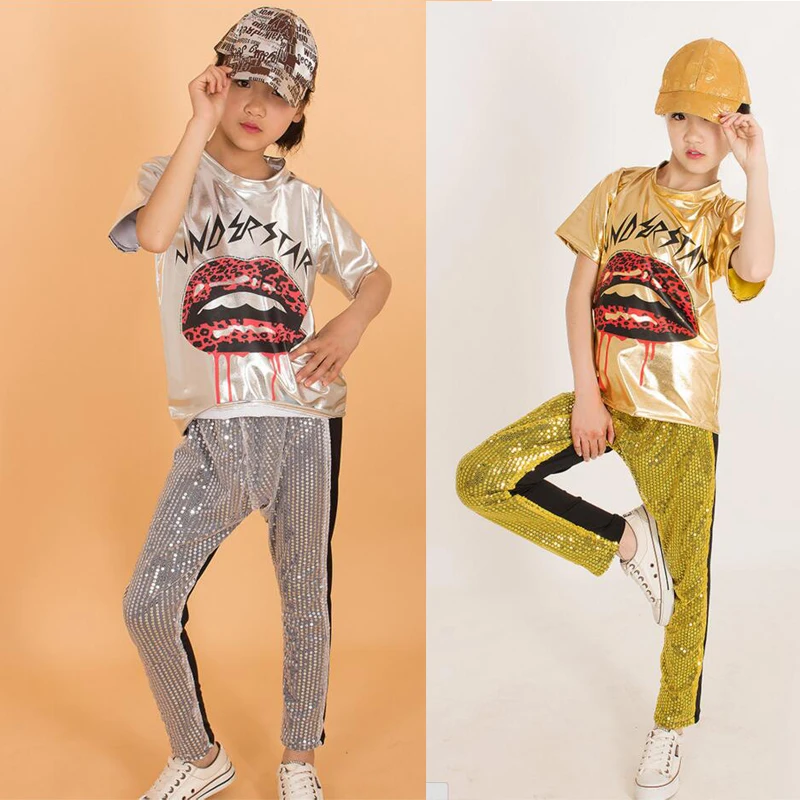 Child Paillette Hip-Hop Dance Costume Kids Jazz Dancing Hip-hop DS Sequined Leotard Harem Pants | Тематическая одежда и