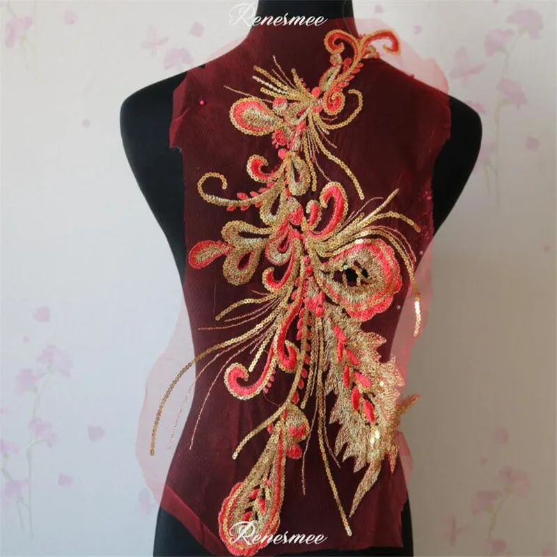 1Pc 23X54cm Red Gold Sequins Phoenix Tail Lace trims Applique in Lace Crafts Lace Fabric For Wedding Dress Decoration SX221
1Pc 23X54cm Red Gold Sequins Phoenix Tail Lace trims Applique in Lace Crafts Lace Fabric For Wedding Dress Decoration SX221