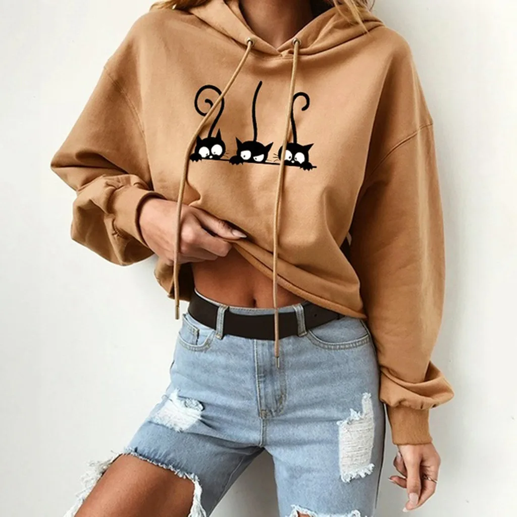 Autumn Blouses Womens Cat Print Solid Long Sleeve Hoodie Sweatshirt Hooded Pullover Tops Blouse 2019
Autumn Blouses Womens Cat Print Solid Long Sleeve Hoodie Sweatshirt Hooded Pullover Tops Blouse 2019