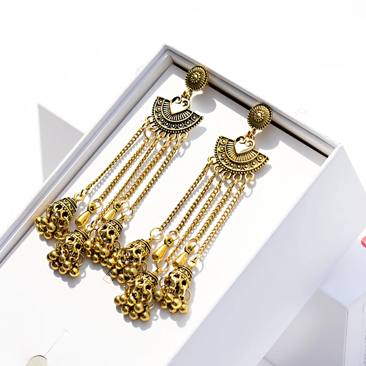 

Egypt Turkish Classic Antique Women's Geometric Alloy Long Chain Tassel Jhumka Earrings 2019 Bohemia Indian Dangle Drop Earrings