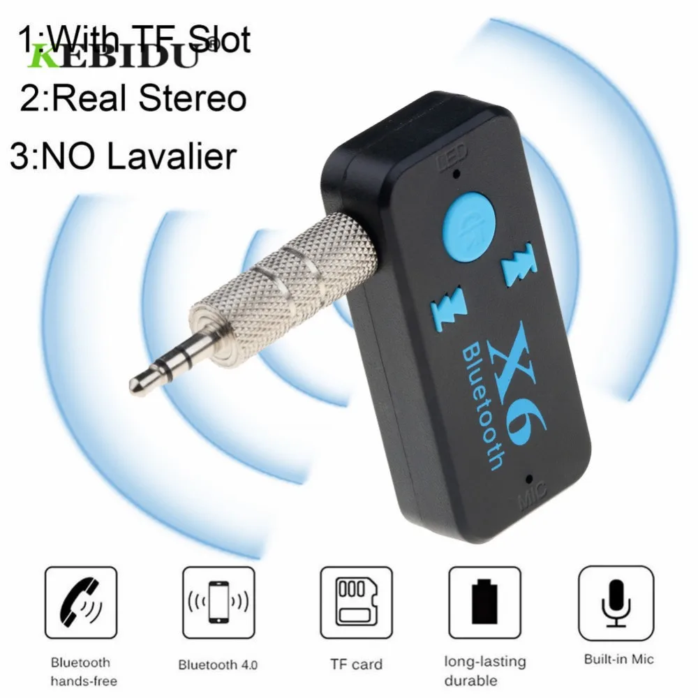 Kebidu X6 AUX Bluetooth Receivers with Mic Music Wireless Adapter A2DP 3.5mm Stereo Audio Bluetooth Receiver Car Kit For Phone
Kebidu X6 AUX Bluetooth Receivers with Mic Music Wireless Adapter A2DP 3.5mm Stereo Audio Bluetooth Receiver Car Kit For Phone