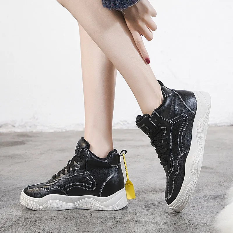 Genuine leather New Winter Women Shoes Black High-top Lace-up White Sneakers warm Shoes for Woman Basket Femme
Genuine leather New Winter Women Shoes Black High-top Lace-up White Sneakers warm Shoes for Woman Basket Femme
