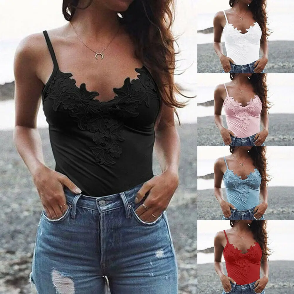 Women's V Neck Spaghetti Strap Appliques Summer Lace Vest Sleeveless Casual Tank Top T-Shirt
Women's V Neck Spaghetti Strap Appliques Summer Lace Vest Sleeveless Casual Tank Top T-Shirt