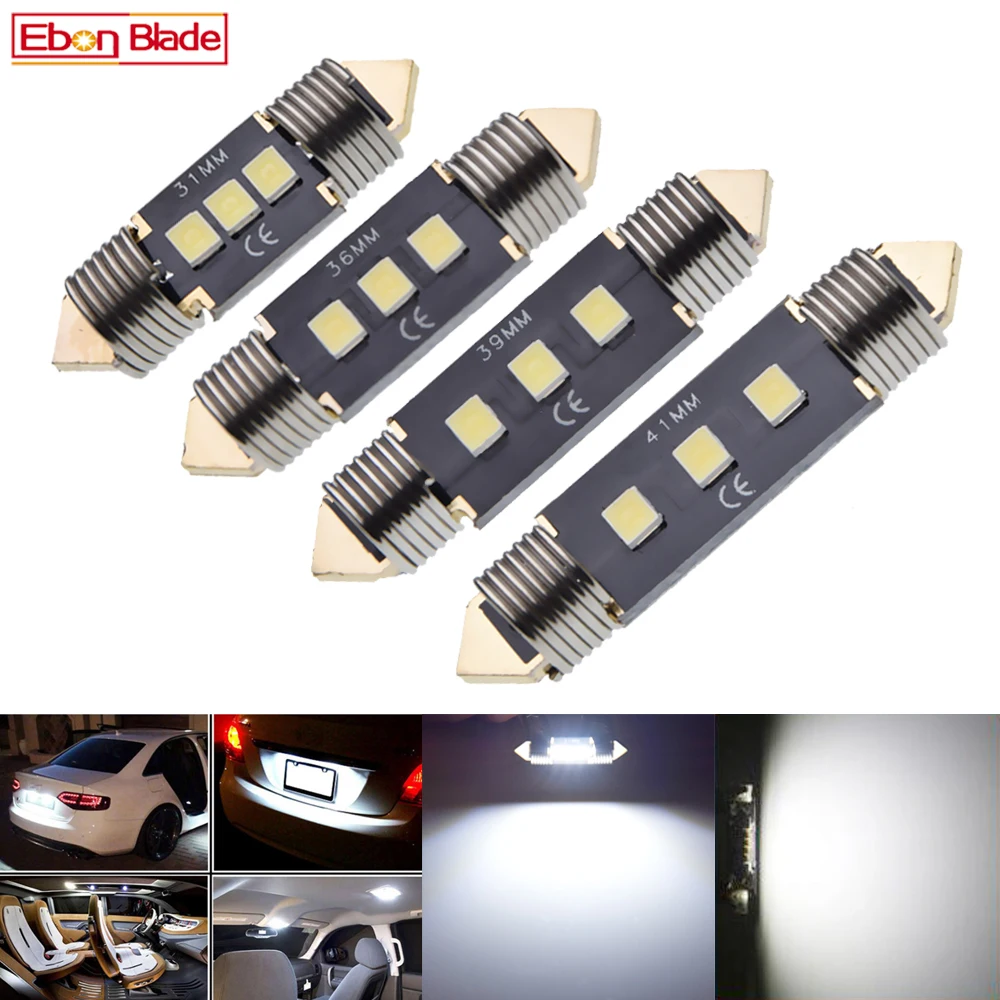 

Pair Festoon 31mm 36mm 39mm 41mm LED Car Interior Light 3030 3 SMD White C5W C10W Auto Dome Map Reading Doom Bulb Lamp 12V DC