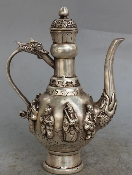 10" Marked China Silver 8 Eight immortal God Dragon Teapot Tea Pot Flagon Statue S0708
10" Marked China Silver 8 Eight immortal God Dragon Teapot Tea Pot Flagon Statue S0708