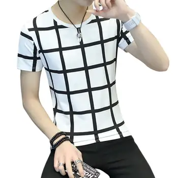 MISSKY Men Summer t shirt White Black Color Fashion Youth Round Neck Short-sleeved T-shirt Plaid Pattern Tops Male Clothes
MISSKY Men Summer t shirt White Black Color Fashion Youth Round Neck Short-sleeved T-shirt Plaid Pattern Tops Male Clothes