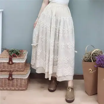 Spring Summer Lace Stitching Cotton Linen Skirts Womens Harajuku Style Vintage Elastic Waist Maxi Long Skirt Jupe Femme C5406
Spring Summer Lace Stitching Cotton Linen Skirts Womens Harajuku Style Vintage Elastic Waist Maxi Long Skirt Jupe Femme C5406