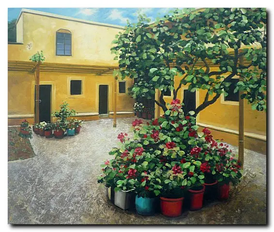 Hand Painted Impressionist Landscape Oil Painting Full Of Flowers Yard Home Decoration Wall Art Free Shipping | Дом и сад