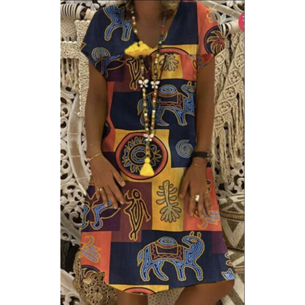 Retro Print Plus Size Dress Casual V Neck Short Sleeve Dresses Ladies Bohemian Vestido Mujer Vintage Cotton Sundress Ladies
Retro Print Plus Size Dress Casual V Neck Short Sleeve Dresses Ladies Bohemian Vestido Mujer Vintage Cotton Sundress Ladies