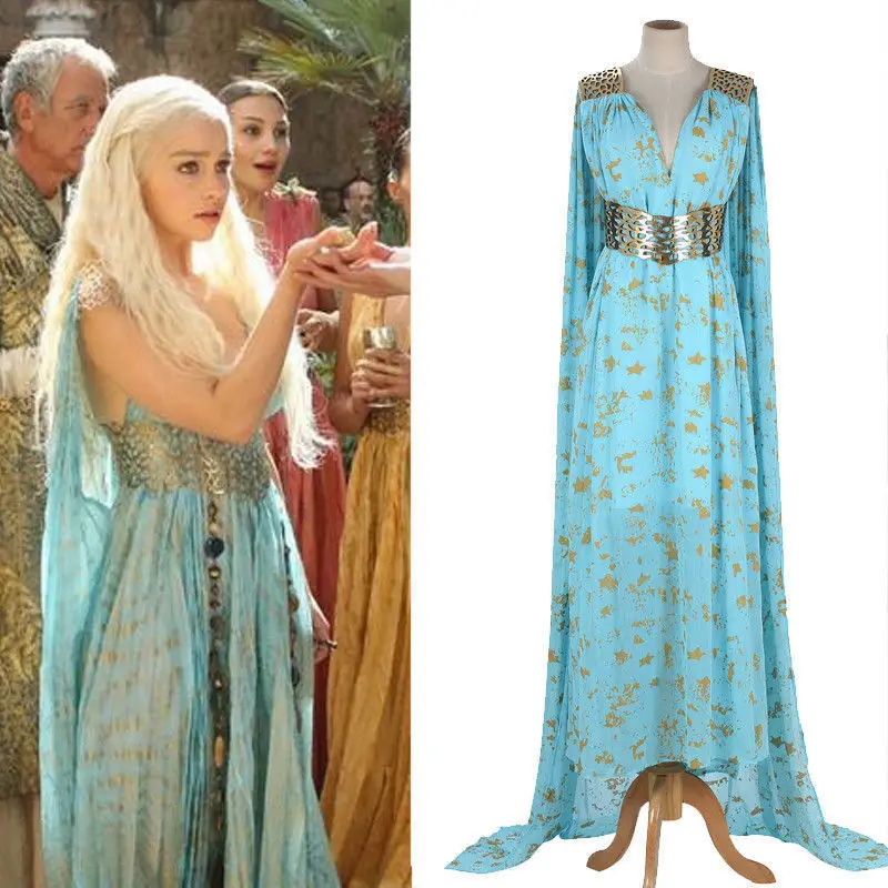 Mother of Dragons Game of Thrones Daenerys Targaryen Cosplay Costume Long Dress Sky Blue Halloween Stage Gift Drop Ship
Mother of Dragons Game of Thrones Daenerys Targaryen Cosplay Costume Long Dress Sky Blue Halloween Stage Gift Drop Ship